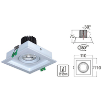 Downlight LED 12W blanc, corps en aluminium moulé, spot carré orientable, variateur d'intensité, luminaire commercial