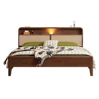 Lit double minimaliste moderne pour chambre principale Lit queen/king size en chêne massif et rotin pour la maison