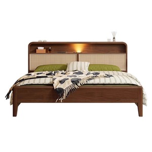 <span class=keywords><strong>Lit</strong></span> <span class=keywords><strong>double</strong></span> minimaliste moderne pour chambre principale <span class=keywords><strong>Lit</strong></span> queen/king size <span class=keywords><strong>en</strong></span> chêne massif et <span class=keywords><strong>rotin</strong></span> pour la maison - Product Image 2