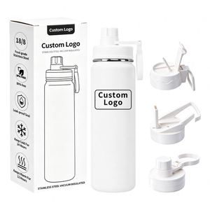 Bouteilles d'eau en acier inoxydable 304 de 750 ml (24 oz) avec logo personnalisé, double paroi, isolation sous vide, revêtement en poudre - Product Image 1