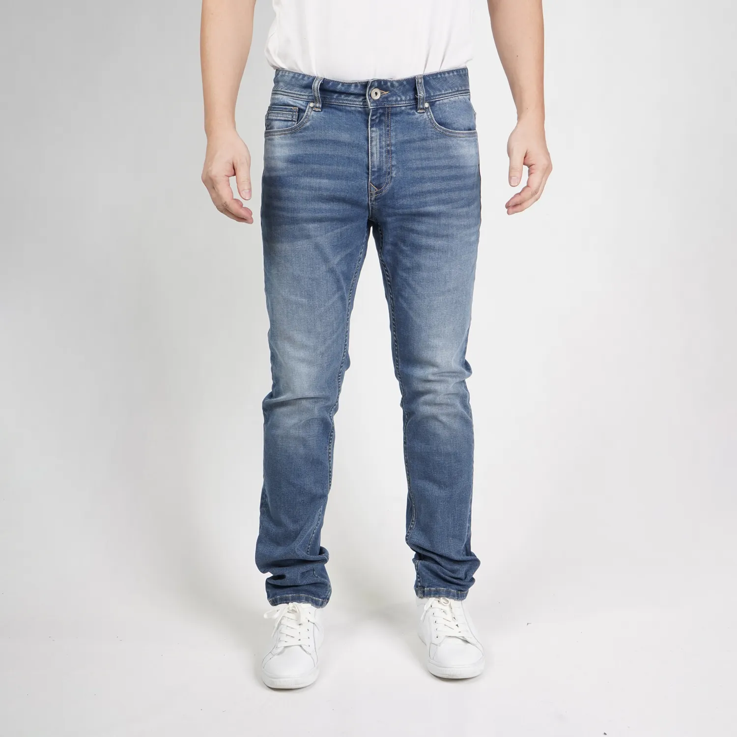 Pantalon basique en jean alvon 5 poches froissé pour homme