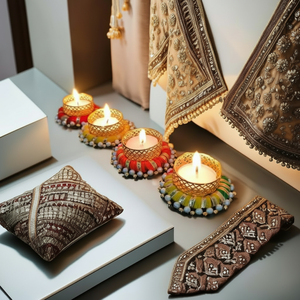Soportes de luz de té hechos a mano indios para decoración del hogar y al aire libre Diseño inspirado en la ropa pakistaní - Product Image 1