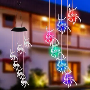 Tuin Opknoping Rendier Wind Chime Lamp Kleur Veranderende Led Zonne-energie Windgong Licht