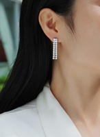 Boucles d'oreilles pendantes en argent sterling 925 avec double rangée de moissanite pour femme, barre verticale longue, couleur D, pureté VVS1