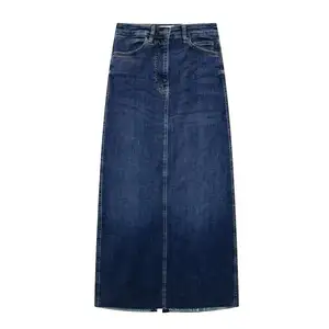 Длинная джинсовая юбка с разрезом на заказ, узкая Джинсовая юбка миди, женские юбки