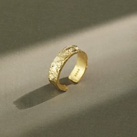Vintage 18K Vergoldeter S925 Silber Strukturierter Offener Ring 925 Sterling Silber Gehämmerter Breiter Bandring