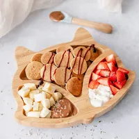 Ensemble de sevrage parfait, assiette à ventouse en bambou naturel pour bébé, assiettes pour bébé avec motifs d'animaux, pour cadeau