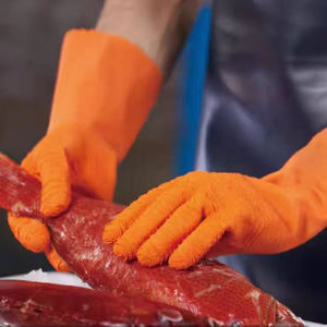 Gants longs orange à manches longues avec finition froissée, doublés de coton, enduits de <span class=keywords><strong>latex</strong></span>, Luvas De <span class=keywords><strong>Latex</strong></span> - Product Image 1