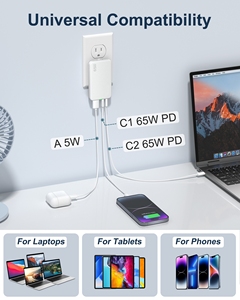 65W GaN <b>USB</b>-C Wall Charger 3-Port Fast Charging <b>Adapter</b> Ultra-Slim Foldable <b>Plug</b> for MacBook Air iPad Pro iPhone Galaxy - Product Image 4