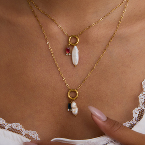 Kalung Liontin Zodiak Batu Kelahiran Berlapis Emas 18K Klasik dari Baja Anti Karat untuk Wanita, dengan Mutiara Air Tawar dan Zirkon Berwarna - Product Image 2