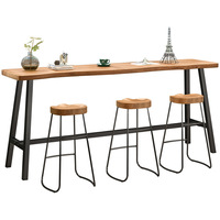 Ensemble de table et chaises de bar commercial multifonctionnel en bois massif à bord naturel et structure métallique, style nordique, pour salon de thé, haute table