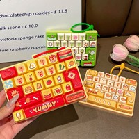 Porte-clés anti-stress à tapoter, style gourmet, thème burger et hot-dog, avec clavier 26 touches en plastique, accessoire de sac pour couple, jouet