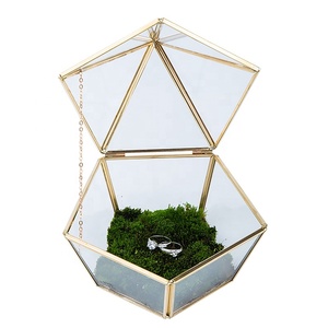 glass gifts ring jewelry box for wedding copper decorative metal gold silvery pyramid trinket storage box geometric vases