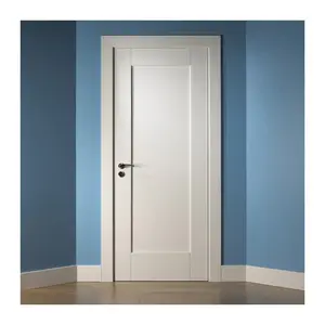 Gaya Amerika putih prima Desain Panel padat pintu kayu Interior inti padat pengocok gaya pintu kamar untuk apartemen perumahan