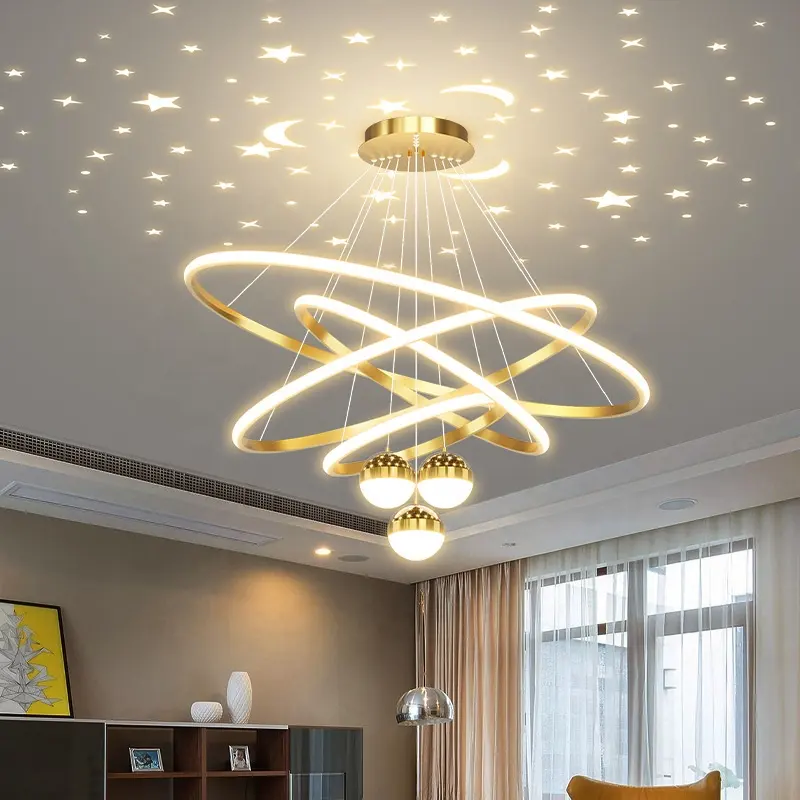 Moderne nordische einfache Heimdekoration Anhänger Licht rund Luxus Goldene Sterne Kronleuchter Wohnzimmer Restaurant Schlafzimmer LED-Kronleuchter