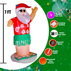 7 Fuß hawaiianischer Weihnachtsmann aufblasbare Weihnachtsdekoration Outdoor-Party-Ornament und Dekoration Weihnachtszubehör