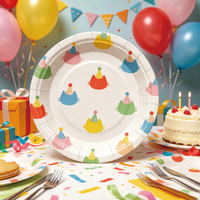 Assiettes en papier jetables pour chatons, vente en gros, 7 pouces, 10 pièces, motif chat mignon pour fournitures de fête d'anniversaire pour enfants