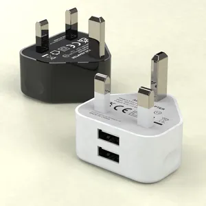 Pengisi Daya 5V 2,4 A Usb Led Kontrol Waktu Perjalanan Pintar Pengisi Daya 5V Arus Tinggi Usb Pengisi Daya Cepat 2.4 Amps 2 Port Colokan Uk