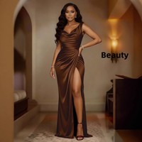 Robe élégante unie sans manches à col en U plissée taille haute ajustée pour soirée, danse, plage, mariage, bal de promo pour femme