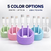 Kabel Data Pengisian Daya Multi Warna 20W PD USB C ke 8-Pin 3A Nylon Braided 1M 1.5M 2M Grosir