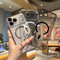 Coque de téléphone magnétique transparente de haute qualité pour iPhone 17 Pro Max 14 15 16 Plus 17 Air avec film de protection d'objectif en verre, coque rigide en PC