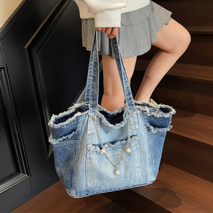 Borsa a <span class=keywords><strong>Tracolla</strong></span> in Denim Grande Capacità, Colore Sfumato, Moda Estiva e Autunnale - Product Image 1