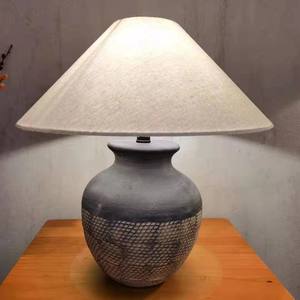 BIFANG Chinese Wabi-sabi Vintage Ceramic Pot Bedroom Bedside Lamp Handmade Ceramic Column Fabric <strong>Lampshade</strong> <strong>Table</strong> Lamp - Product Image 2