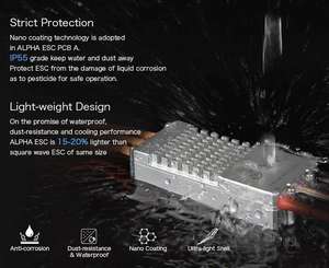 T-MOTOR ALPHA 40A 4-6S 500Hz ไม่มี BEC ตัวควบคุมความเร็วอิเล็กทรอนิกส์ คาร์บอนไฟเบอร์โลหะ สำหรับมอเตอร์ไร้แปรงถ่าน มัลติคอปเตอร์ โดรน RC UAV - Product Image 6