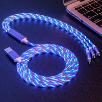 Câbles de chargeur Micro USB Type C 3-en-1 à charge rapide LED 2.4A pour Android et iPhone pour ordinateur et imprimante