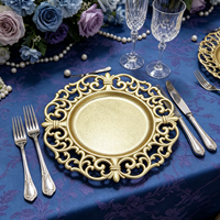 Assiettes de présentation dorées élégantes Wojia 13 pouces, bordure ajourée, en plastique thermolaqué, décoration de table de luxe pour événements et traiteurs