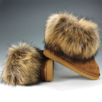 2020 nouveauté mode femmes hiver en cuir véritable véritable fourrure de raton laveur bottes en peluche bottines pour femmes bottines