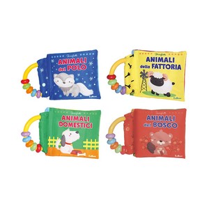 Libros de Tela Suaves Hechos en Italia, Sonaglietti, Formato Pequeño con Sonajero, Educativos, Coloridos, de Aprendizaje para Niños, 4 Artículos, 8 Páginas - Product Image 1