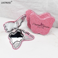 Miroir double face papillon rose vif de marque privée miroirs portables personnalisés miroir pliant en métal en cuir PU de maquillage
