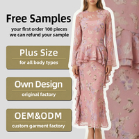 Robe longue élégante en mousseline rose à volants et taille peplum, à manches longues, pour invitée de mariage, impression personnalisée ODM, pour femme