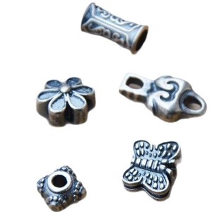 Perles d'espacement en argent antique de formes variées pour la fabrication de bijoux, 37 perles en métal plaqué argent avec motifs fleur, papillon et nuage - Product Image 5