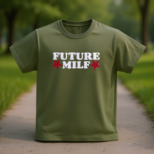 T-shirt Future Milf verde oliva, divertente e ironica, maglietta meme, regalo scherzoso - Product Image 3