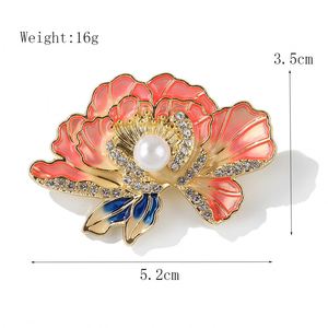 Fleur de pivoine huile goutte à goutte broche strass incrusté luxe vêtements broche alliage accessoires Corsage - Product Image 3