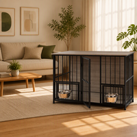 Cage pour chien de type mobilier domestique, panneaux en fer, design simple, thermolaquée, deux gamelles montées, configuration multi-entrées, taille moyenne et grande