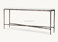 Table console moderne de haute qualité en marbre naturel antique, durable, avec cadre en fer forgé doré, meuble étroit pour salon, pour la maison
