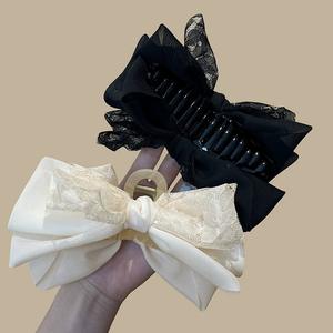 Grande pince à cheveux coréenne en dentelle avec nœud, élégante, en tissu, type « Shark Grip », accessoires de mariage - Product Image 4
