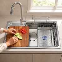 Évier de cuisine multifonction Thsink FSB8048, grand bac unique, en acier inoxydable 304, design moderne, à un trou, finition satinée, garantie 3 ans