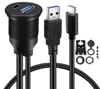Lampu LED Tipe C 3.0+USB3.0 Male Female Tahan Air PVC 1m Kabel Flush untuk Mobil, Truk, Kapal, Sepeda Motor