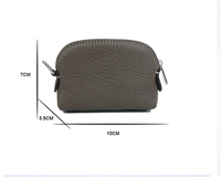 Dompet Koin Tahan Air Berbahan Kulit Sapi Lapis Pertama dengan Ritsleting, Dompet Mini Unisex, Clutch Kulit Lembut Pendek, Dompet Koin Minimalis