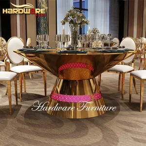 Wholesale foshan furniture modern LED round mirror glass top gold metal table