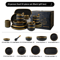 Coffret Cadeau – Vaisselle en Céramique Noire et Or – Luxueux avec Bordure Dorée – Réutilisable pour Fêtes de Famille, Réceptions et Mariages