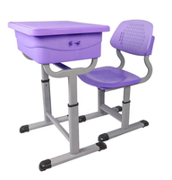 Ensemble de bureau et chaise d'école réglables avec surfaces en plastique, base en forme de T, table d'étude avec boîte de rangement, mobilier ergonomique pour étudiants