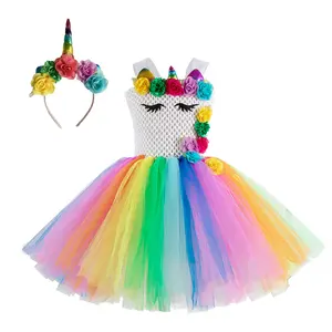 Fantasia vestido unicórnio para meninas, vestido fantasia para meninas, princesa, festa com faixa de cabelo, halloween, cosplay, vestido de aniversário