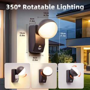 Lámpara de Pared LED para Exteriores CELAVY con Sensor de Movimiento, Antracita, Giratoria, IP54, Aluminio, Policarbonato y Vidrio para Patio - Product Image 5