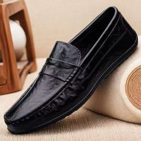 Mocassins pour hommes à enfiler, respirants, antidérapants, plats, décontractés, à bout rond, couleur unie, style britannique vintage, pour l'automne