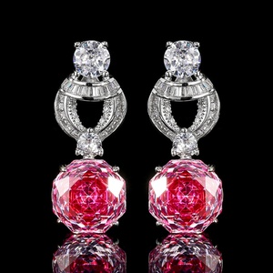 Wholesale Eco-friendly Copper 12MM Rose Cut <strong>Pink</strong> Cubic Zirconia Vintage Pendant Earrings <strong>Set</strong> <strong>Jewellery</strong> <strong>Set</strong> for Women Jewelry - Product Image 4